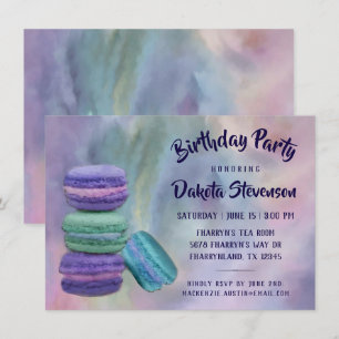 Convites Festa de aniversário Macaron   Pastel Watercolor 