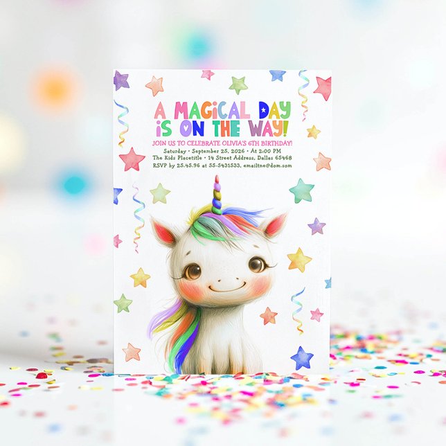 Convites Festa de aniversário mágica de diversão colorida d (Unicorn Birthday Invitations)
