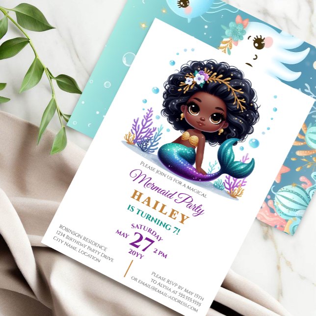 Convites Festa de aniversário Mágica de Sereia (Celebrate your little girl's special day with a customizable magical mermaid birthday party invite.)