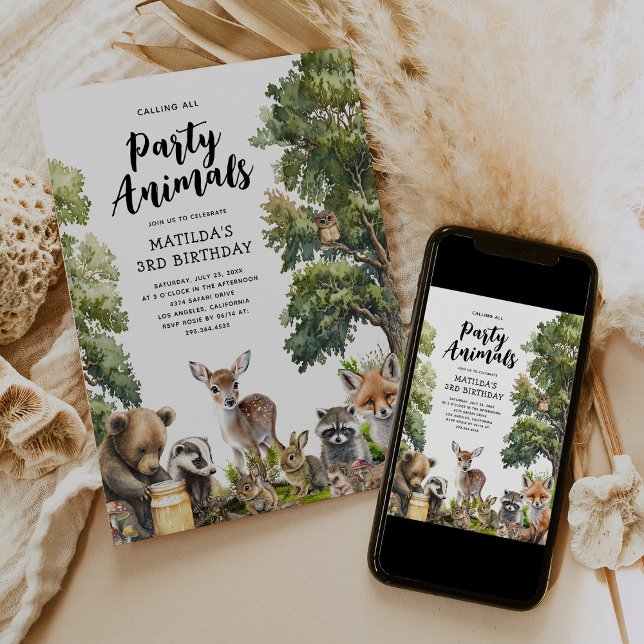 Convites Festa de Aniversário Mágica dos Animais da Florest (Criador carregado)