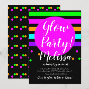 Convites Festa de Aniversário Maluca Neon Brilho no Escuro