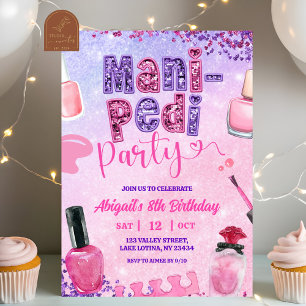 Convites Festa de aniversário MANI PEDI com lantejoulas ros