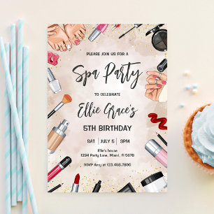Convites Festa de Aniversário Maquiagem Glam Spa Blush Rosa