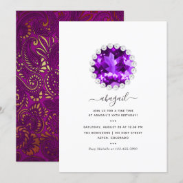 Convites Festa de aniversário Mardi Gras Roxo e Dourada