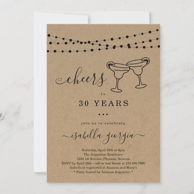 Convites Festa de aniversário Margarita - Qualquer Idade (Frente)