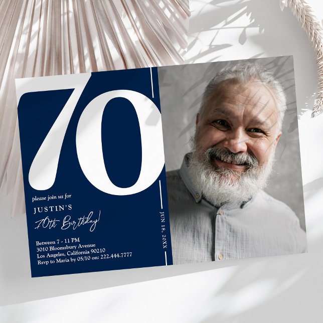 Convites Festa de aniversário marinho 70 Blue Photo (Criador carregado)