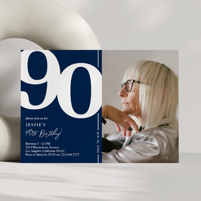Convites Festa de aniversário marinho 90 Blue Photo (Criador carregado)