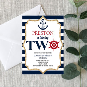 Convites Festa de aniversário Marinho  azul, dois segundos