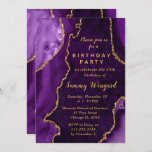 Convites Festa de aniversário mármore roxa e Dourada<br><div class="desc">Este elegante e glamouroso convite de aniversário apresenta um fundo de mármore roxo e agitado com sotaques de ouro falso. O texto combina o script manuscrito e as fontes sans serif modernas para um aspecto elegante e sofisticado. Isso será perfeito para o outono e o inverno.</div>