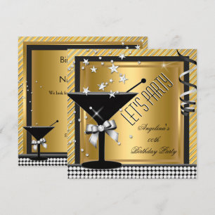 Convites Festa de Aniversário Martini Dourado Prata Preto