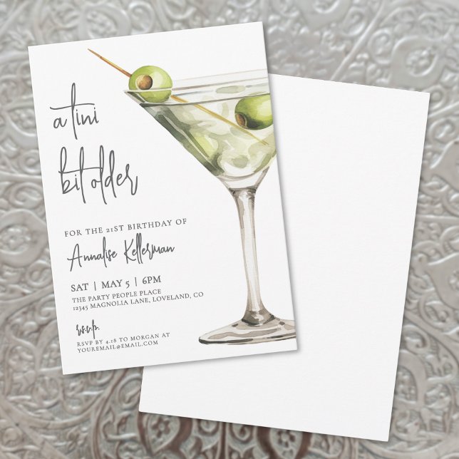 Convites Festa de Aniversário Martini Tini Bit Older (A Tini Bit Older Adult Birthday Party Invitation)
