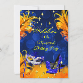 Convites Festa de aniversário Mascarada azul fabulosa