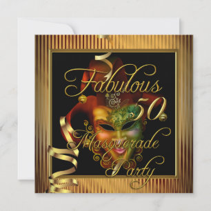Convites Festa de Aniversário Mascarada Fabulosa 50 Dourado