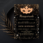 Convites festa de aniversário mascarada preto de poeira dou<br><div class="desc">Para um Mascarada elegante,  50º aniversário (ou qualquer idade). Um fundo na moda preto. Decorado com pó dourado falso e uma máscara de mascarada. Personalize e adicione um nome,  idade e detalhes da festa. O nome é escrito com um script de estilo manuscrito</div>