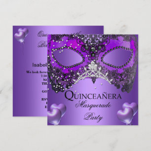 Convites Festa de Aniversário Mascarada Quinzeanera 15 Roxo