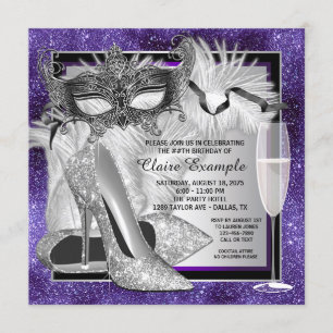 Convites Festa de Aniversário Mascarada Roxa e Prata de Mul