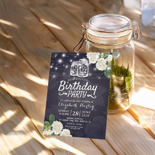 Convites Festa de aniversário Mason Jars Hydrangea