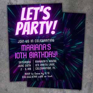 Convites Festa de Aniversário Menina Neon Roxo Rosa