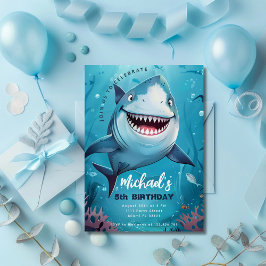 Convites Festa de Aniversário Meninos Oceano Tubarão Fofo D