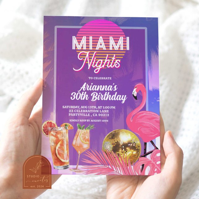 Convites Festa de Aniversário Miami Nights Summer (Criador carregado)