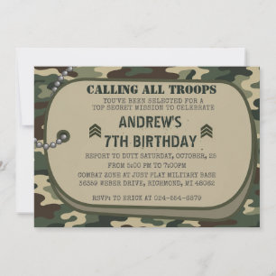 Convites Festa de Aniversário Militar Personalizada Camo