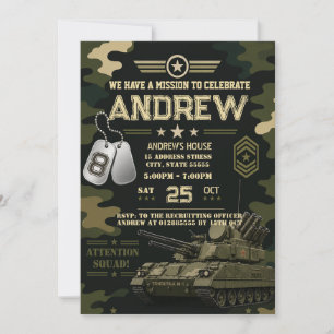 Convites Festa de aniversário militar pessoal para menino