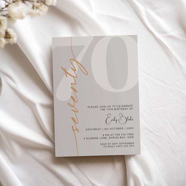 Convites Festa de aniversário mínima de Beige Setenta (Criador carregado)