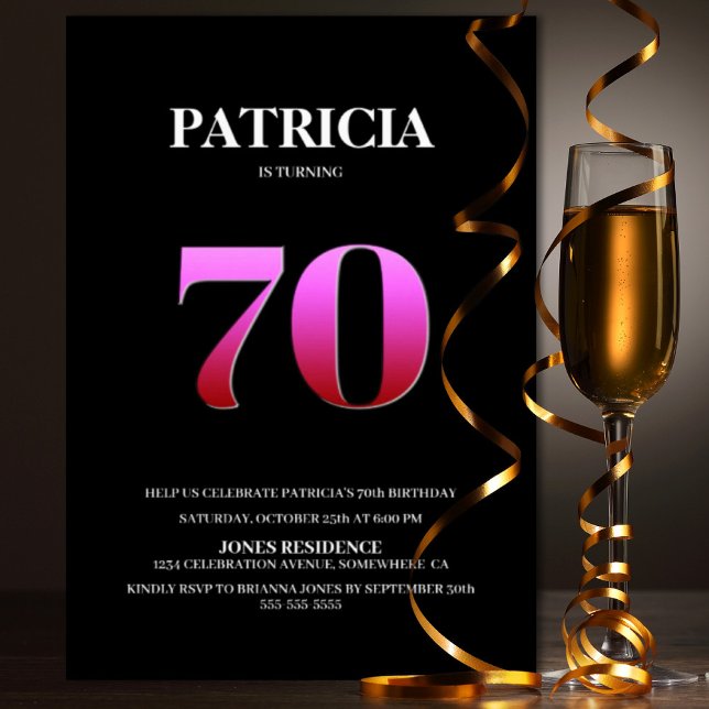 Convites Festa de aniversário Mínima Preta e Rosa (Criador carregado)