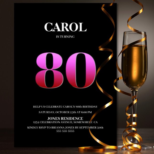 Convites Festa de aniversário Mínima Preta e Rosa (Criador carregado)