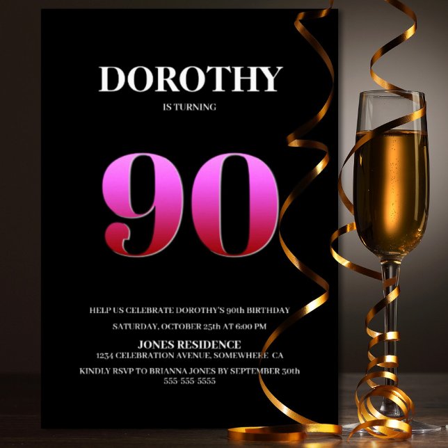 Convites Festa de aniversário Mínima Preta e Rosa (Criador carregado)