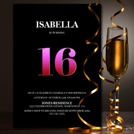Convites Festa de aniversário Mínima Preta e Rosa 16