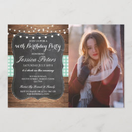 Convites Festa de aniversário Mint Check Rustic Chalk Wood 