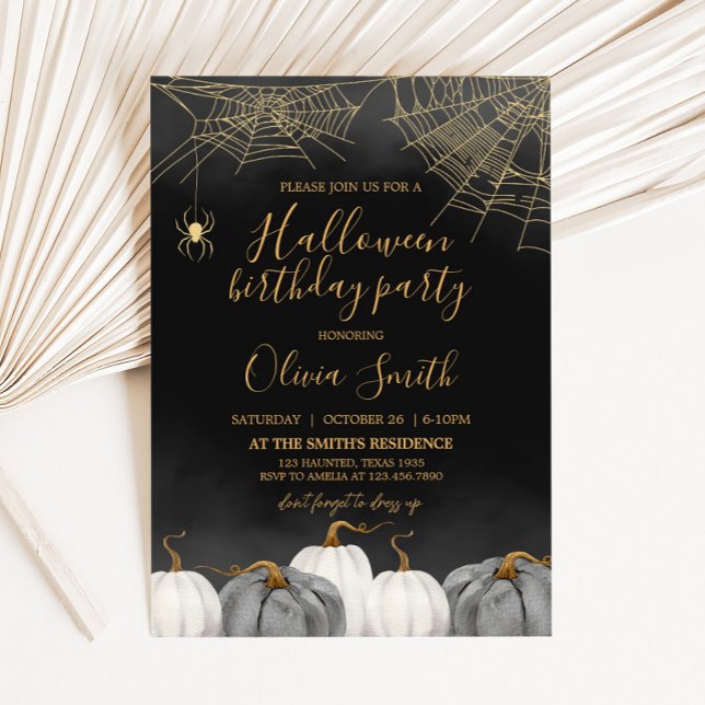 Convites Festa de aniversário Moderna de Halloween Pumpkin  (Modern Adult Halloween Birthday Party Invitation)