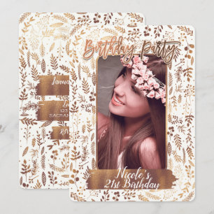 Convites Festa de Aniversário Moderna em Bronze Cobre Doura