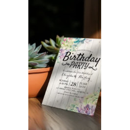 Convites Festa de aniversário Moderna Plantas Suculentas Ma