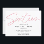 Convites Festa de aniversário Moderno Sweet 16 de Script Ro<br><div class="desc">Convite de aniversário Blush Pink Script Modern Sweet 16 - Tipografia de script rosa-rosa moderna,  robusta,  robusta,  com todos os detalhes importantes da celebração. A foto da aniversariante está na parte de trás do convite. Tão chique.</div>