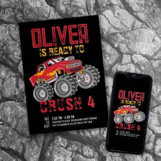 Convites Festa de aniversário Monster Truck