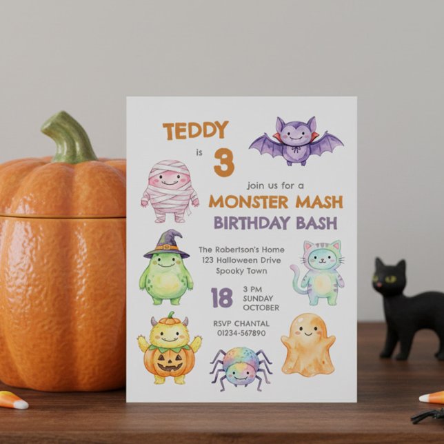 Convites Festa de Aniversário Monstruosa e Fofa de Hallowee (Monster Mash Birthday Bash editable age kids birthday invitation by Darling & May)