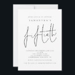 Convites Festa de aniversário na moda Script Fiftieth<br><div class="desc">Na moda Script 50ª Festa de aniversário. A 50ª é feita num estilo moderno de escrita manual. Personalize facilmente o resto do texto para você. Você pode alterar o texto e o plano de fundo para qualquer cor desejada através da opção Personalizar mais.</div>