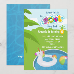 Convites Festa de Aniversário na Piscina com Flutuador de U