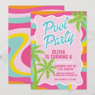 Convites festa de aniversário na piscina com redemoinho de