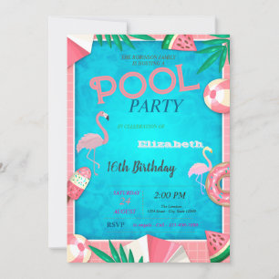 Convites Festa de Aniversário na Piscina com Sorvete de Mel