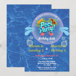 Convites Festa de Aniversário na Piscina com Tema Tropical