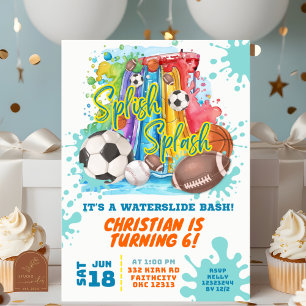 Convites Festa de Aniversário na Piscina com Tobogã Aquátic