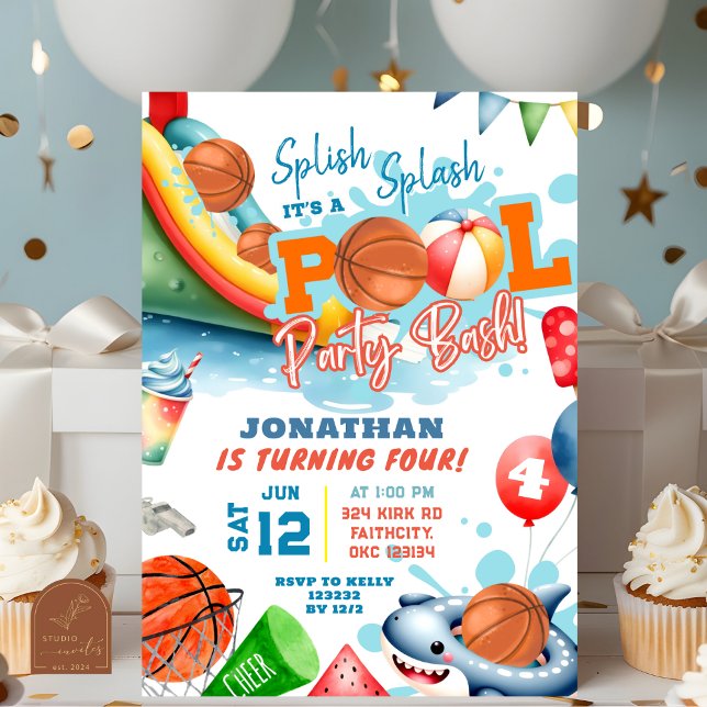 Convites Festa de Aniversário na Piscina de Basquete (Criador carregado)