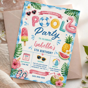 Convites Festa de Aniversário na Piscina de Verão