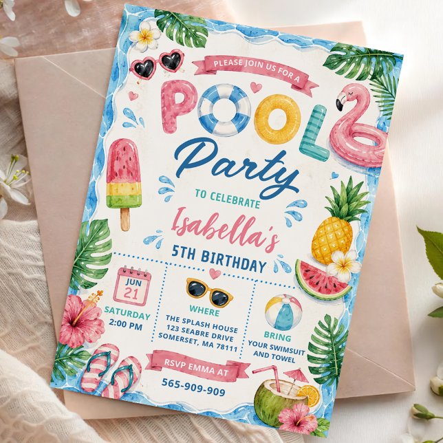 Convites Festa de Aniversário na Piscina de Verão (Criador carregado)
