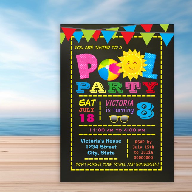 Convites Festa de Aniversário na Piscina para Meninas (Girl any number pool birthday party invitation. Simply add your details.)