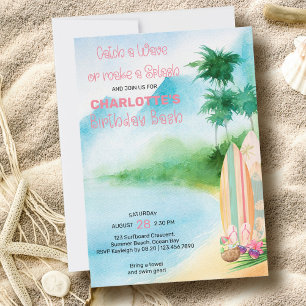 Convites Festa de Aniversário na Praia com Aquarela de Pran