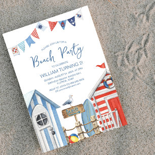 Convites Festa de Aniversário na Praia com Aquarela Doce